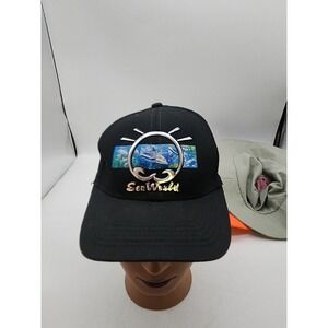SeaWorld Solid Adjustable Baseball Hat Cap Orlando Theme Parks Black Youth